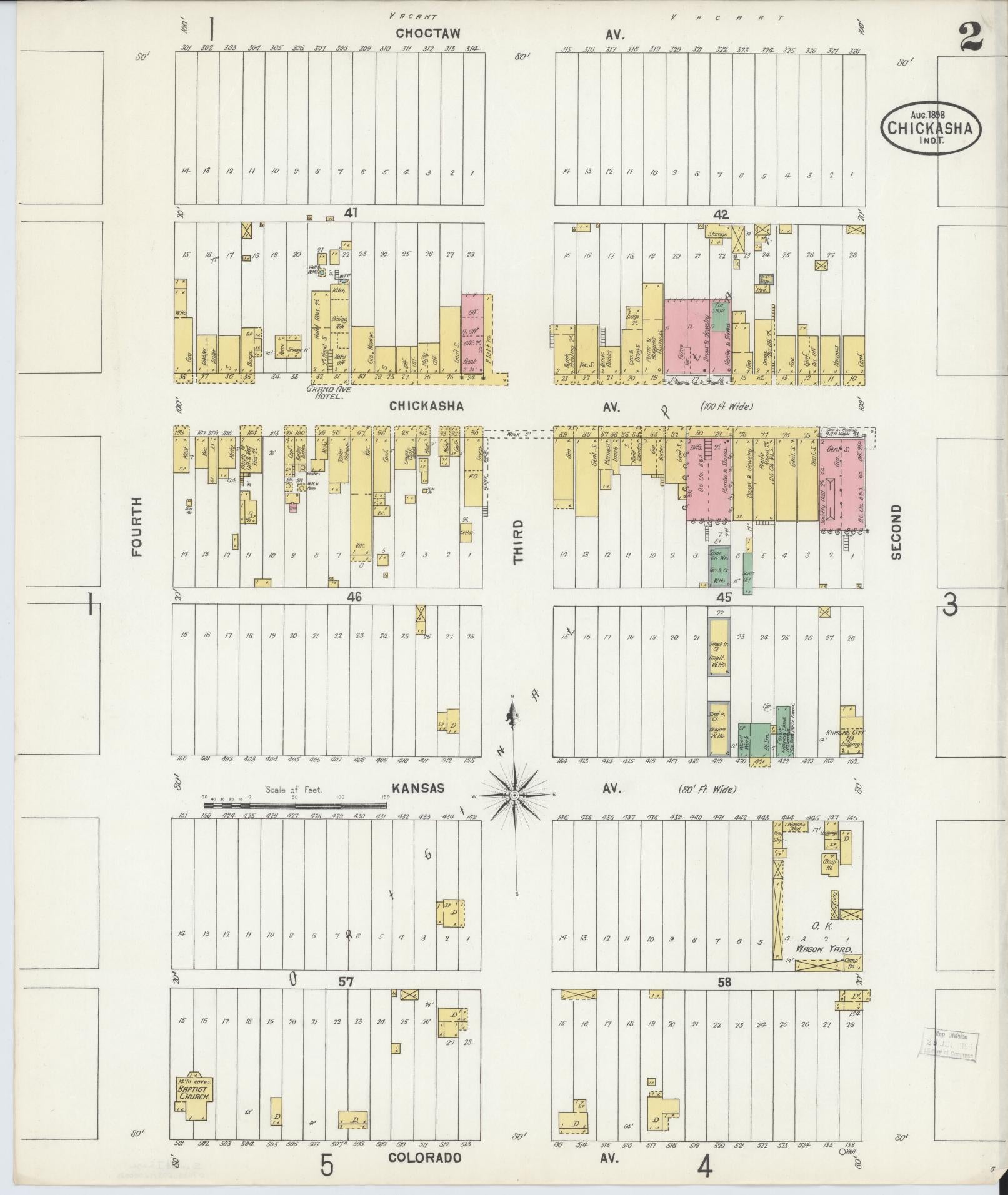 Sanborn Fire Insurance Map from Chickasha, Grady County, Oklahoma (1898), Sheet #0002 - Historic Sanborn Fire Insurance Map Print, vintage old map wall art, antique decor, genealogy gift, Oklahoma Oklahoma map