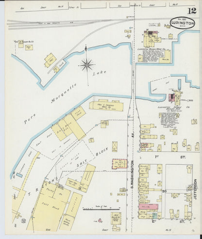 Sanborn Fire Insurance Map from Ludington, Mason County, Michigan (1890), Sheet #0012 - Historic Sanborn Fire Insurance Map Print, vintage old map wall art, antique decor, genealogy gift, Michigan Michigan map
