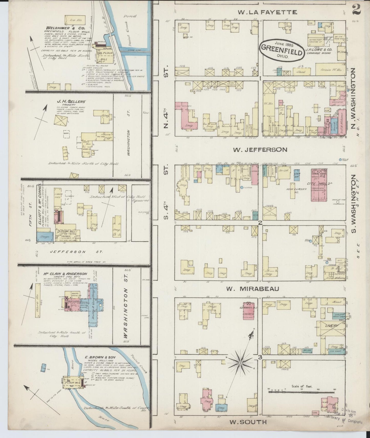 Sanborn Fire Insurance Map from Greenfield, Highland County, Ohio (1885), Sheet #0002 - Historic Sanborn Fire Insurance Map Print, vintage old map wall art, antique decor, genealogy gift, Ohio Ohio map