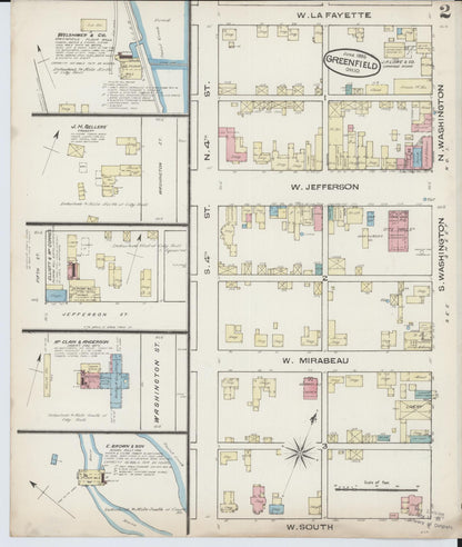 Sanborn Fire Insurance Map from Greenfield, Highland County, Ohio (1885), Sheet #0002 - Historic Sanborn Fire Insurance Map Print, vintage old map wall art, antique decor, genealogy gift, Ohio Ohio map