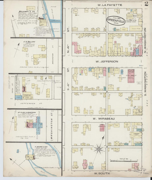 Sanborn Fire Insurance Map from Greenfield, Highland County, Ohio (1885), Sheet #0002 - Historic Sanborn Fire Insurance Map Print, vintage old map wall art, antique decor, genealogy gift, Ohio Ohio map