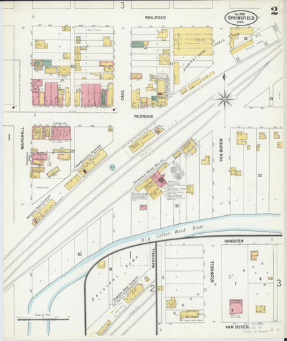 Sanborn Fire Insurance Map from Springfield, Brown County, Minnesota (1899), Sheet #0002 - Historic Sanborn Fire Insurance Map Print, vintage old map wall art, antique decor, genealogy gift, Minnesota Minnesota map