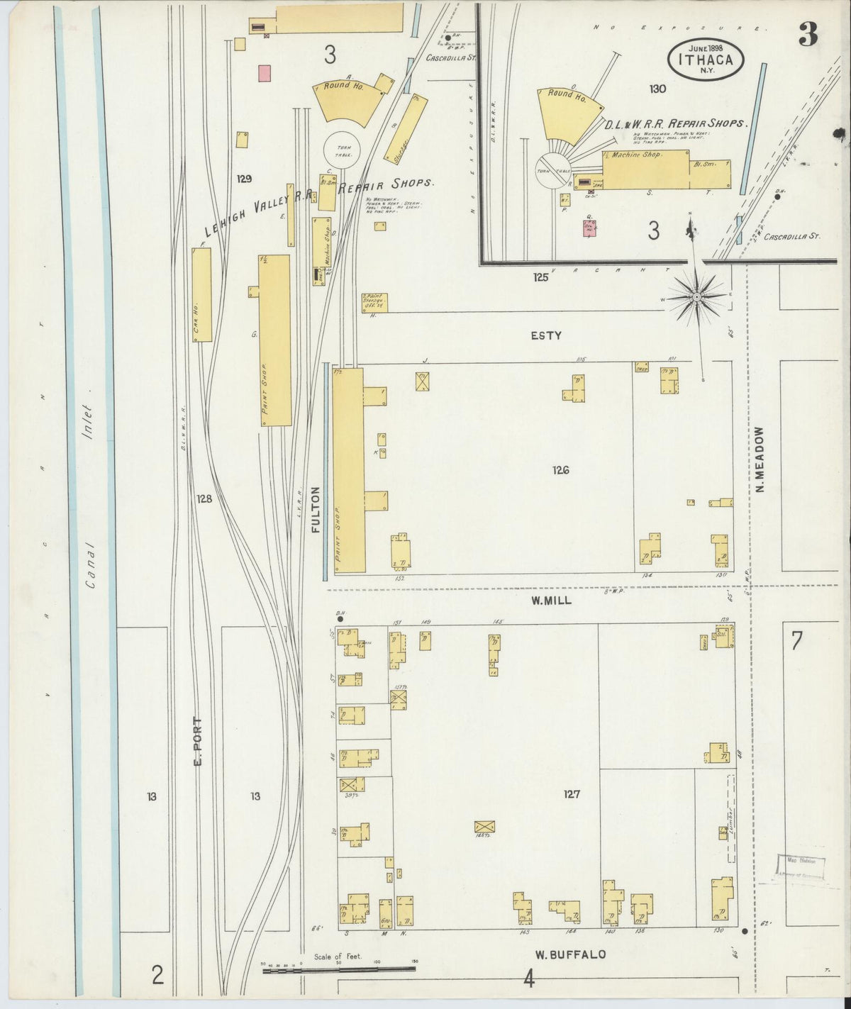 Sanborn Fire Insurance Map from Ithaca, Tompkins County, New York (1898), Sheet #0003 - Complete Map Set gallery image, historic Sanborn map, vintage wall art, New York New York