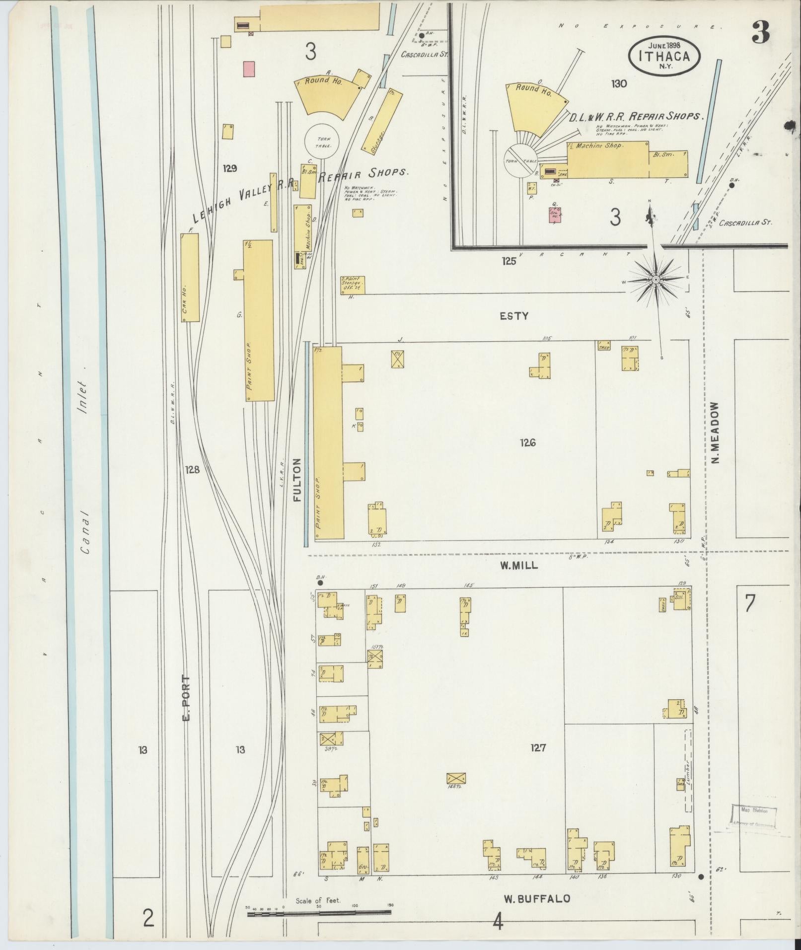 Sanborn Fire Insurance Map from Ithaca, Tompkins County, New York (1898), Sheet #0003 - Complete Map Set gallery image, historic Sanborn map, vintage wall art, New York New York