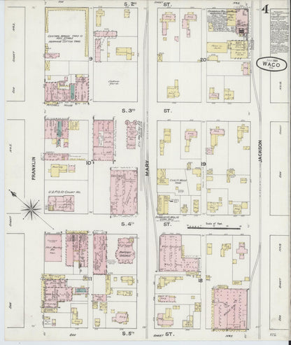 Sanborn Fire Insurance Map from Waco, McLennan County, Texas (1889), Sheet #0004 - Complete Map Set gallery image, historic Sanborn map, vintage wall art, Texas Texas