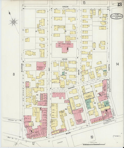 Sanborn Fire Insurance Map from Fitchburg, Worcester County, Massachusetts (1897), Sheet #0013 - Complete Map Set gallery image, historic Sanborn map, vintage wall art, Massachusetts Massachusetts