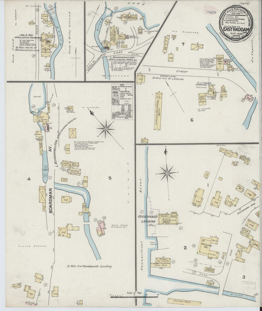 Sanborn Fire Insurance Map from East Haddam, Middlesex County, Connecticut (1889), Sheet #0001 - Historic Sanborn Fire Insurance Map Print, vintage old map wall art, antique decor, genealogy gift, Connecticut Connecticut map