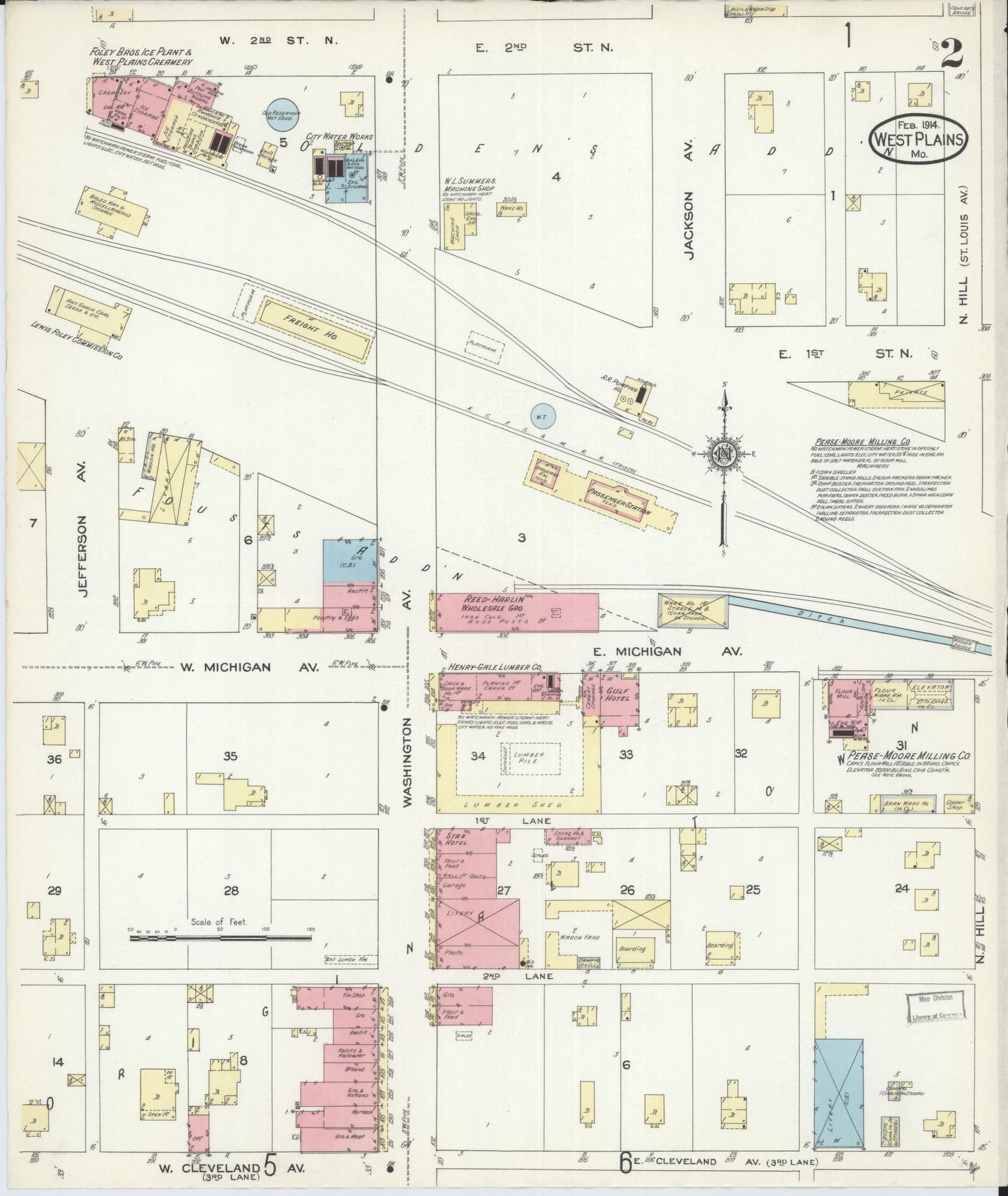Sanborn Fire Insurance Map from West Plains, Howell County, Missouri (1914), Sheet #0002 - Complete Map Set gallery image, historic Sanborn map, vintage wall art, Missouri Missouri