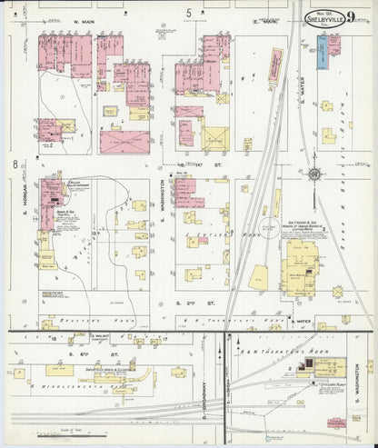 Sanborn Fire Insurance Map from Shelbyville, Shelby County, Illinois (1911), Sheet #0009 - Complete Map Set gallery image, historic Sanborn map, vintage wall art, Illinois Illinois