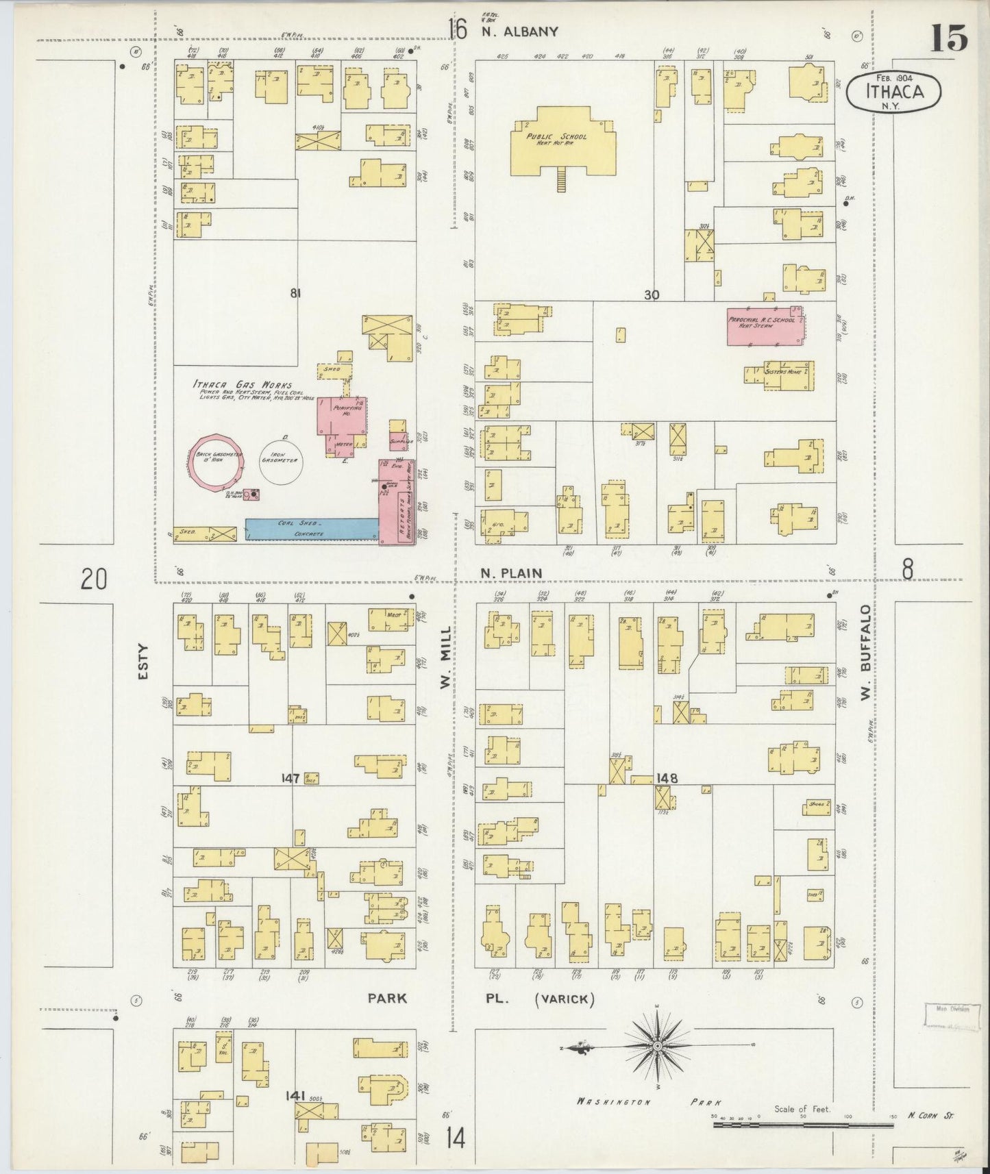Sanborn Fire Insurance Map from Ithaca, Tompkins County, New York (1904), Sheet #0015 - Complete Map Set gallery image, historic Sanborn map, vintage wall art, New York New York