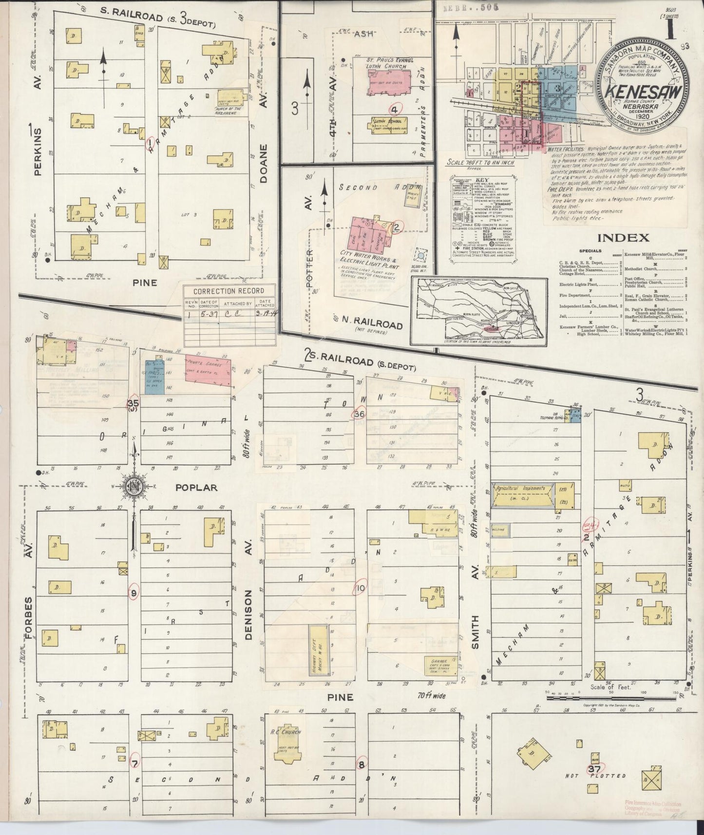 Sanborn Fire Insurance Map from Kenesaw, Adams County, Nebraska (1937), Sheet #0001 - Historic Sanborn Fire Insurance Map Print, vintage old map wall art, antique decor, genealogy gift, Nebraska Nebraska map