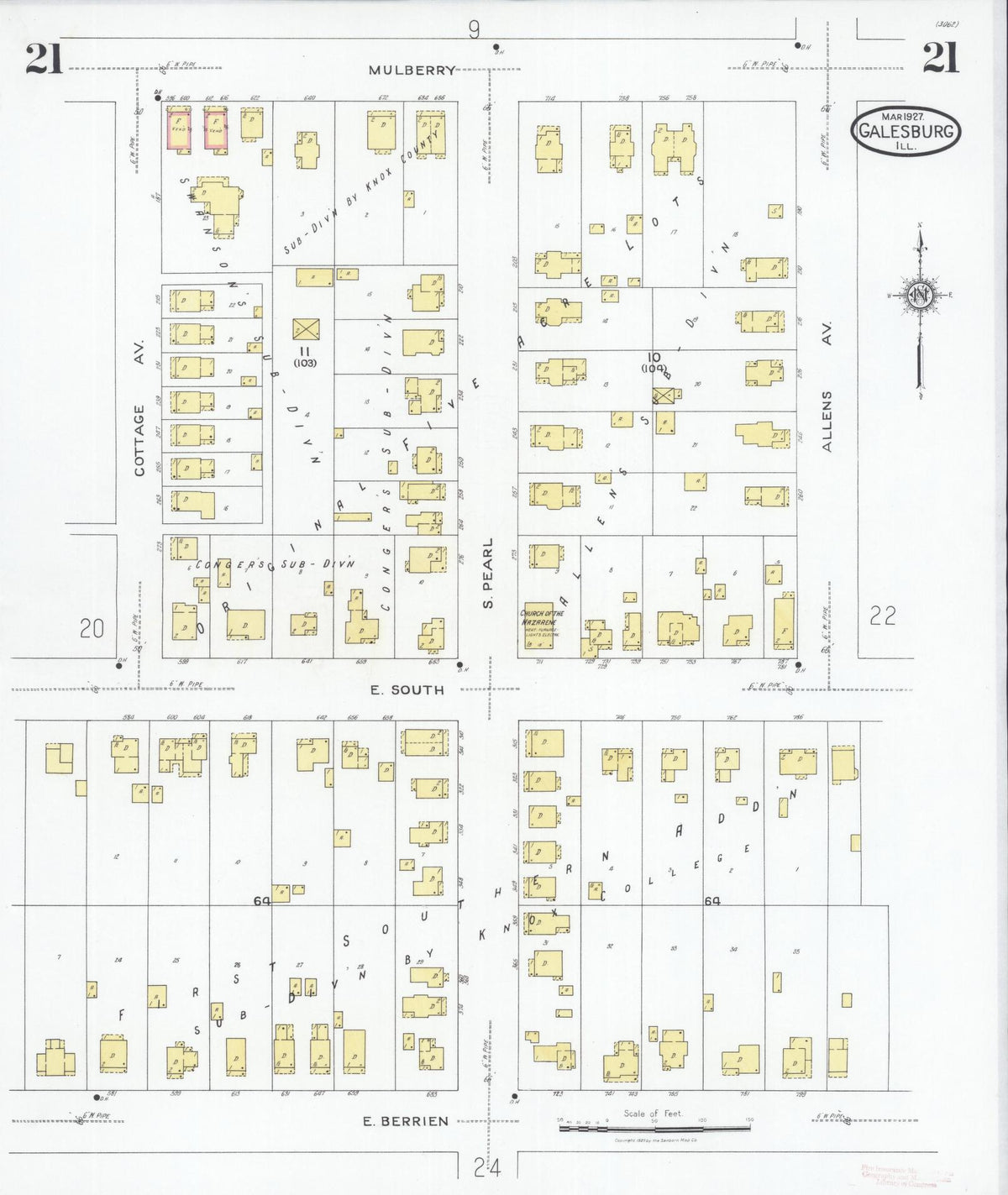 Sanborn Fire Insurance Map from Galesburg, Knox County, Illinois (1927), Sheet #0021 - Complete Map Set gallery image, historic Sanborn map, vintage wall art, Illinois Illinois