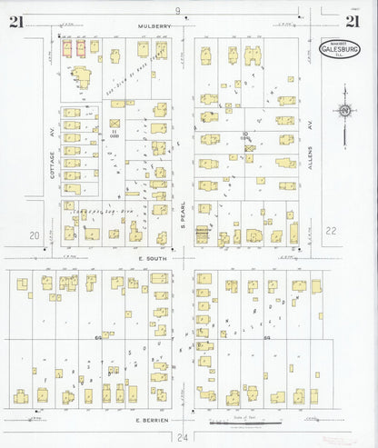 Sanborn Fire Insurance Map from Galesburg, Knox County, Illinois (1927), Sheet #0021 - Complete Map Set gallery image, historic Sanborn map, vintage wall art, Illinois Illinois