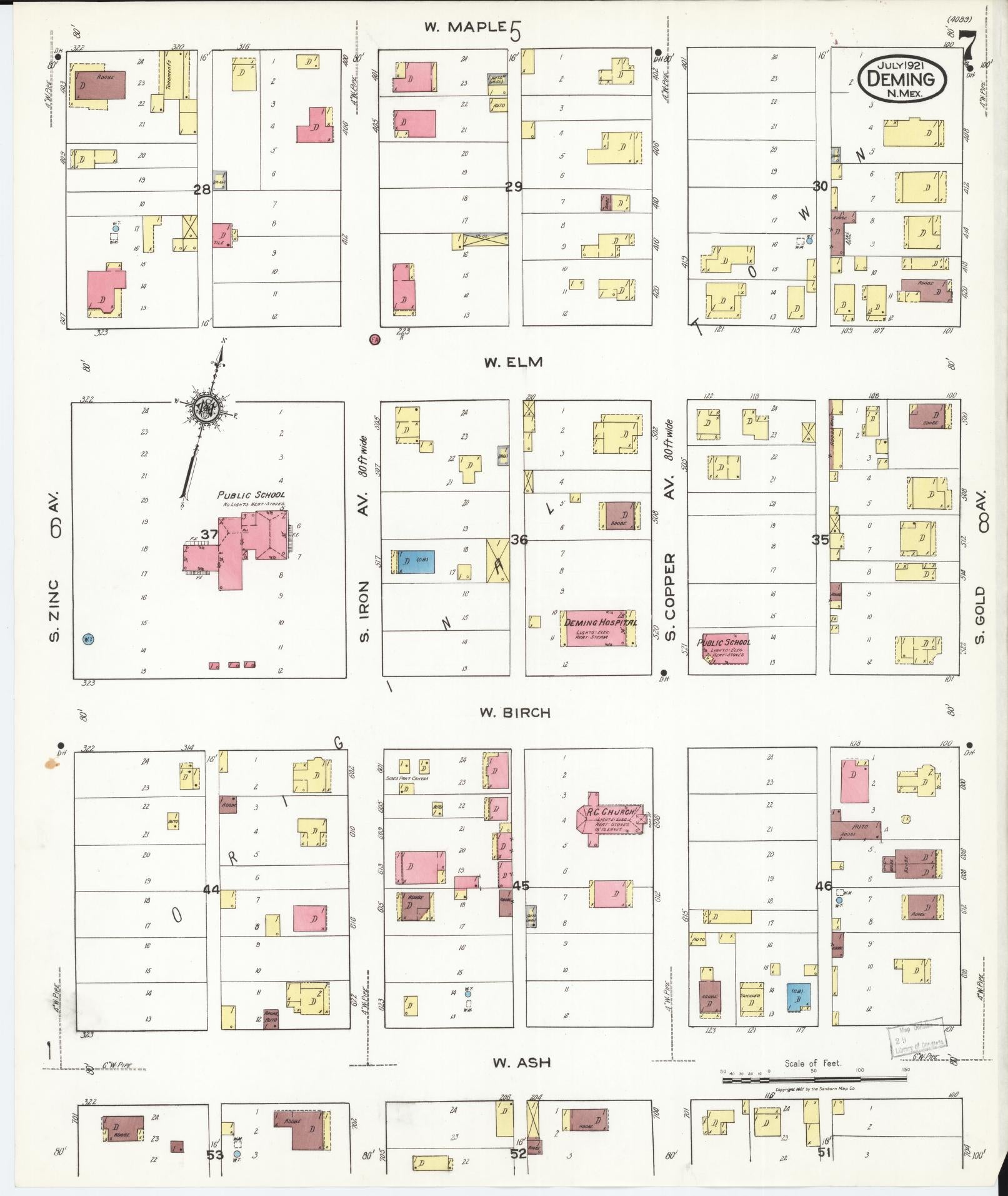 Sanborn Fire Insurance Map from Deming, Luna County, New Mexico (1921), Sheet #0007 - Historic Sanborn Fire Insurance Map Print, vintage old map wall art, antique decor, genealogy gift, New Mexico New Mexico map