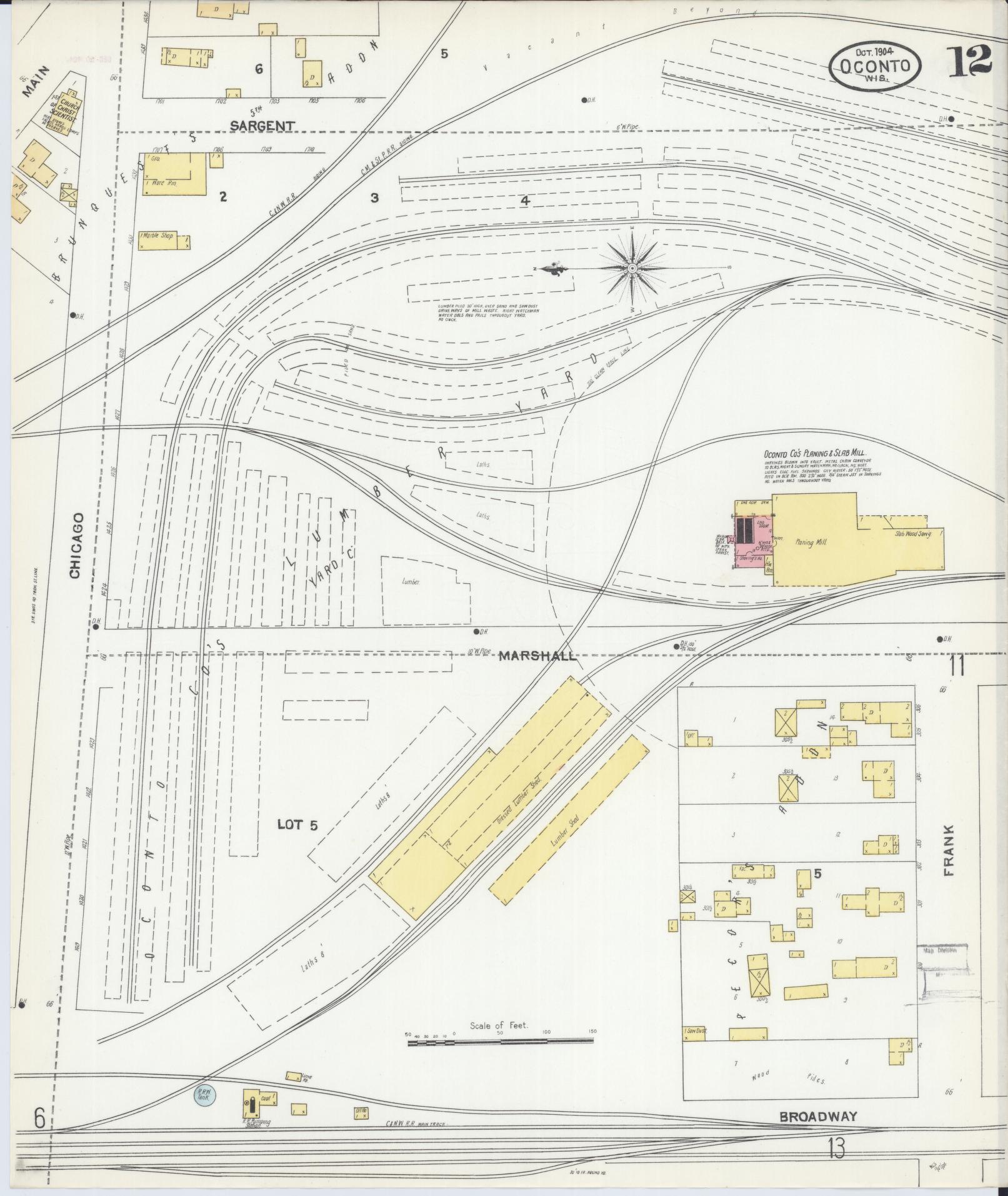 Sanborn Fire Insurance Map from Oconto, Oconto County, Wisconsin (1904), Sheet #0012 - Historic Sanborn Fire Insurance Map Print, vintage old map wall art, antique decor, genealogy gift, Wisconsin Wisconsin map