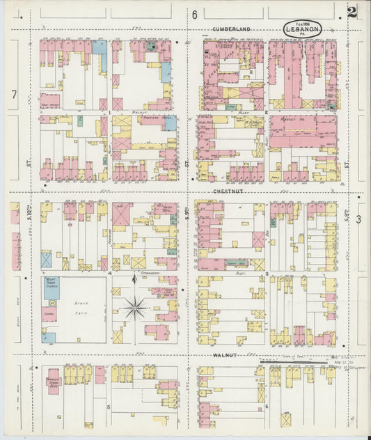 Sanborn Fire Insurance Map from Lebanon, Lebanon County, Pennsylvania (1896), Sheet #0002 - Historic Sanborn Fire Insurance Map Print, vintage old map wall art, antique decor, genealogy gift, Pennsylvania Pennsylvania map