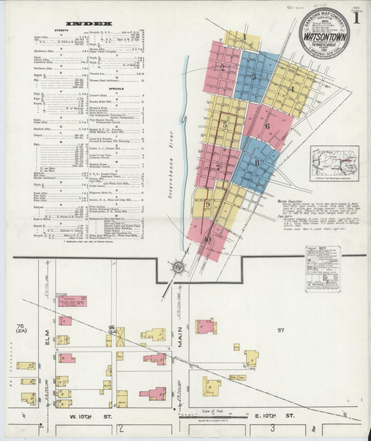 Sanborn Fire Insurance Map from Watsontown, Northumberland County, Pennsylvania (1921), Sheet #0001 - Historic Sanborn Fire Insurance Map Print, vintage old map wall art, antique decor, genealogy gift, Pennsylvania Pennsylvania map