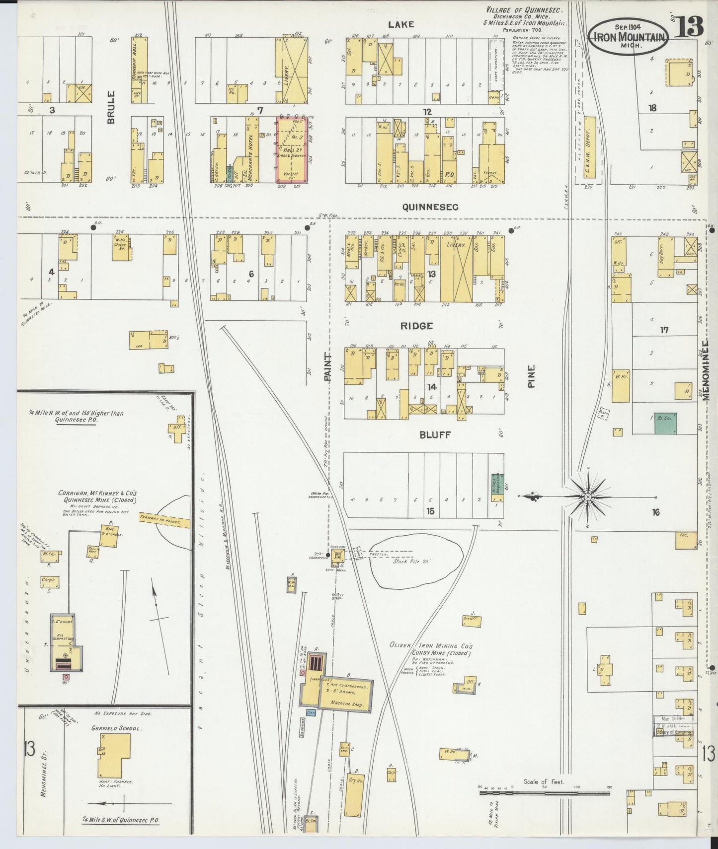 Sanborn Fire Insurance Map from Iron Mountain, Dickinson County, Michigan (1904), Sheet #0013 - Complete Map Set gallery image, historic Sanborn map, vintage wall art, Michigan Michigan