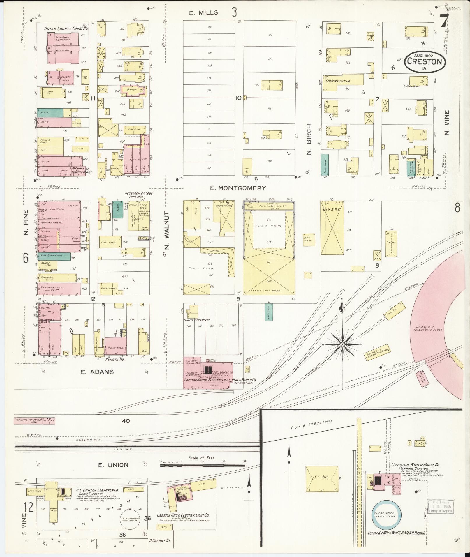 Sanborn Fire Insurance Map from Creston, Union County, Iowa (1907), Sheet #0007 - Historic Sanborn Fire Insurance Map Print, vintage old map wall art