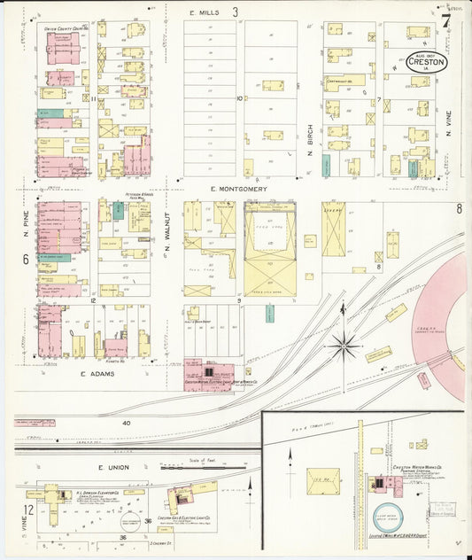 Sanborn Fire Insurance Map from Creston, Union County, Iowa (1907), Sheet #0007 - Historic Sanborn Fire Insurance Map Print, vintage old map wall art