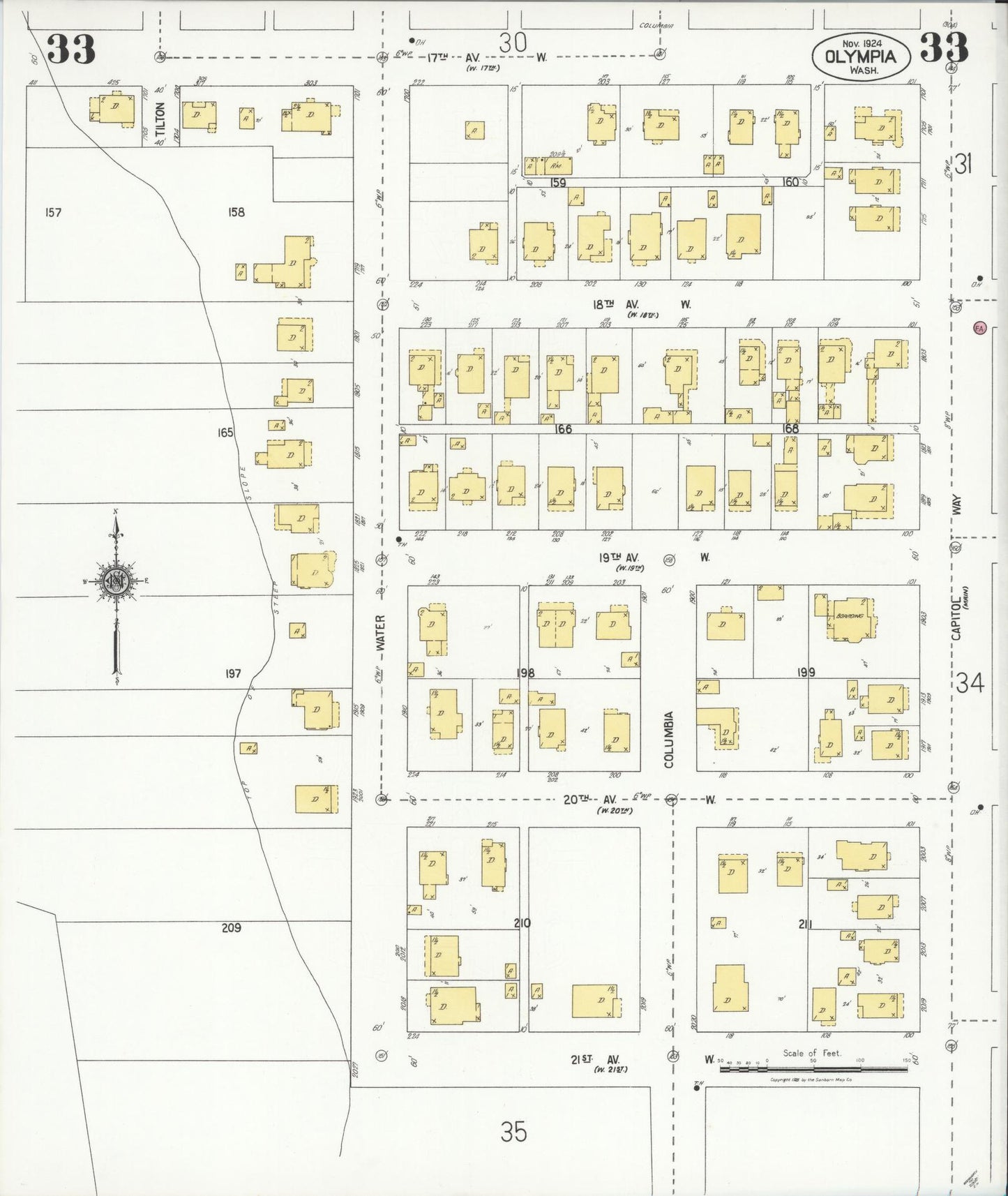 Sanborn Fire Insurance Map from Olympia, Thurston County, Washington (1924), Sheet #0033 - Complete Map Set gallery image, historic Sanborn map, vintage wall art, Washington Washington