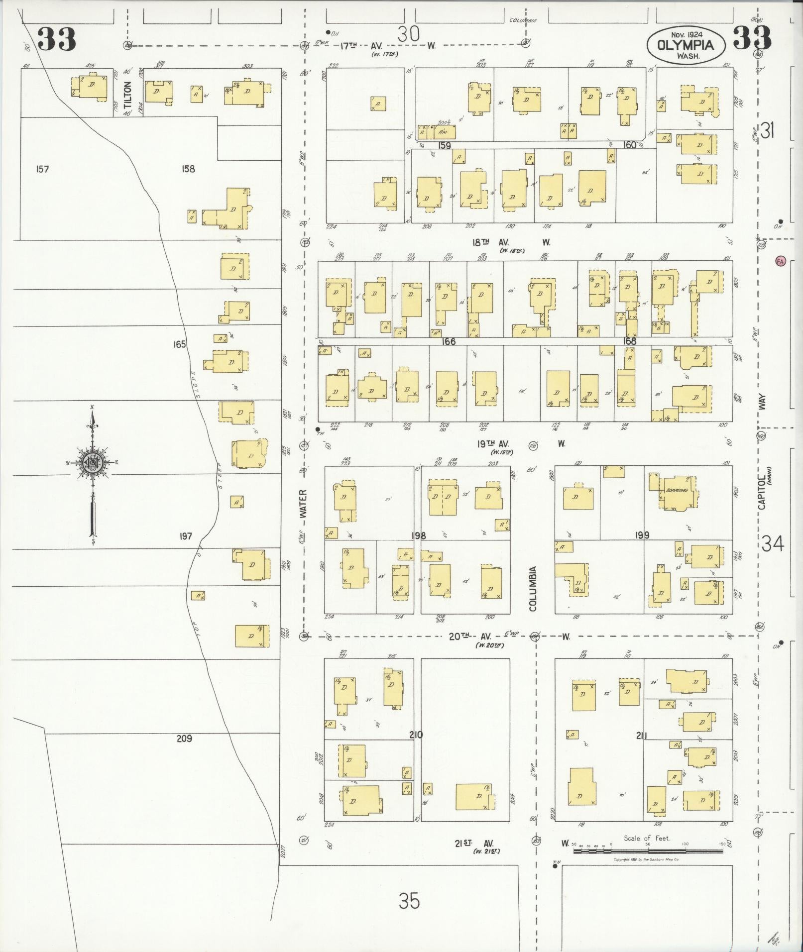 Sanborn Fire Insurance Map from Olympia, Thurston County, Washington (1924), Sheet #0033 - Complete Map Set gallery image, historic Sanborn map, vintage wall art, Washington Washington