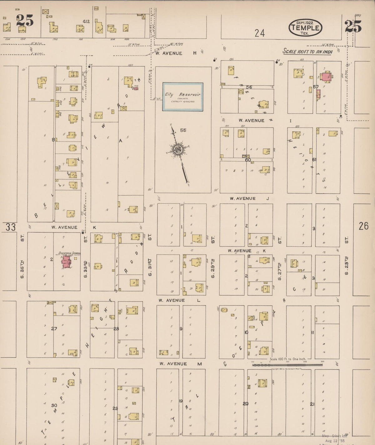 Sanborn Fire Insurance Map from Temple, Bell County, Texas (1922), Sheet #0025 - Complete Map Set gallery image, historic Sanborn map, vintage wall art, Texas Texas