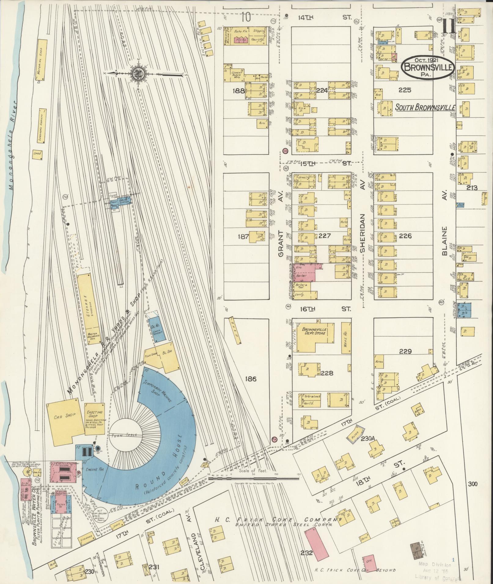 Sanborn Fire Insurance Map from Brownsville, Fayette County, Pennsylvania (1921), Sheet #0011 - Historic Sanborn Fire Insurance Map Print, vintage old map wall art, antique decor, genealogy gift, Pennsylvania Pennsylvania map