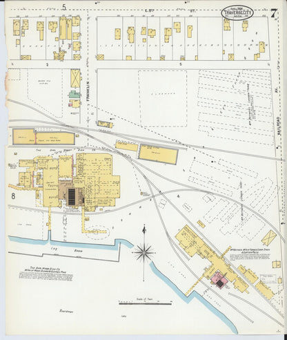 Sanborn Fire Insurance Map from Traverse City, Grand Traverse County, Michigan (1904), Sheet #0007 - Historic Sanborn Fire Insurance Map Print, vintage old map wall art, antique decor, genealogy gift, Michigan Michigan map