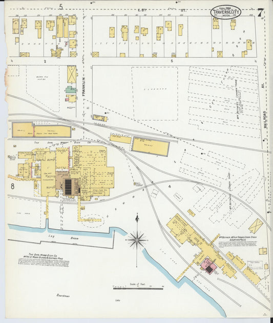 Sanborn Fire Insurance Map from Traverse City, Grand Traverse County, Michigan (1904), Sheet #0007 - Historic Sanborn Fire Insurance Map Print, vintage old map wall art, antique decor, genealogy gift, Michigan Michigan map