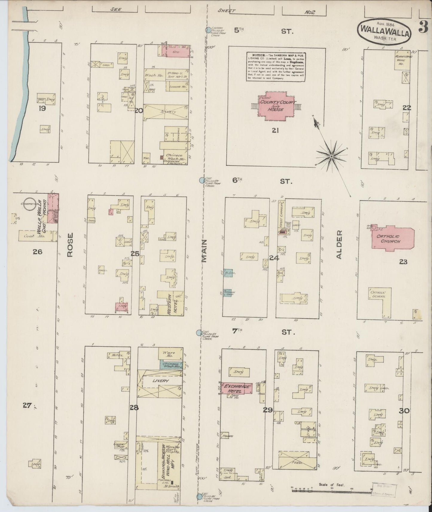 Sanborn Fire Insurance Map from Walla Walla, Walla Walla County, Washington (1884), Sheet #0003 - Complete Map Set gallery image, historic Sanborn map, vintage wall art, Washington Washington