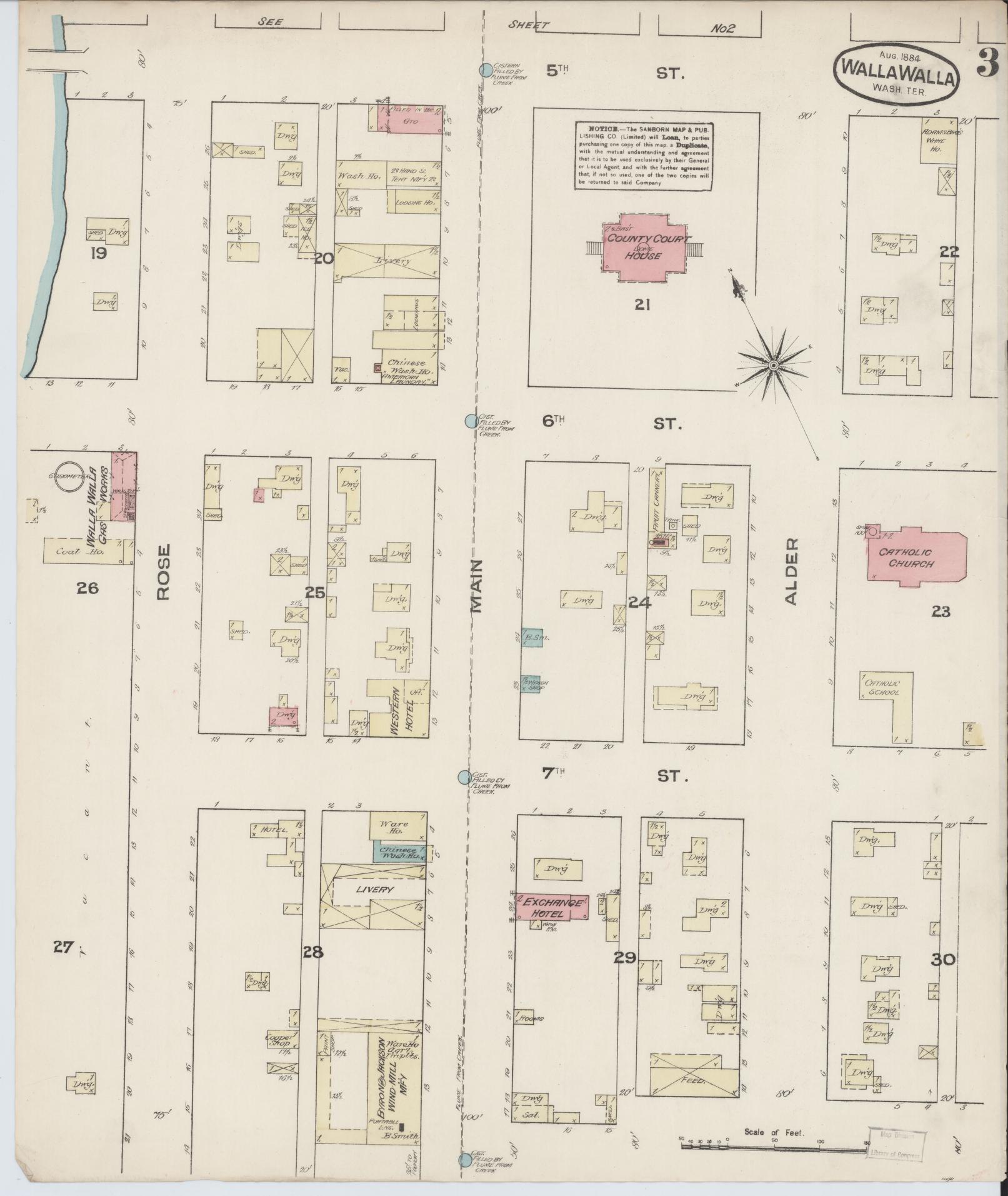 Sanborn Fire Insurance Map from Walla Walla, Walla Walla County, Washington (1884), Sheet #0003 - Complete Map Set gallery image, historic Sanborn map, vintage wall art, Washington Washington