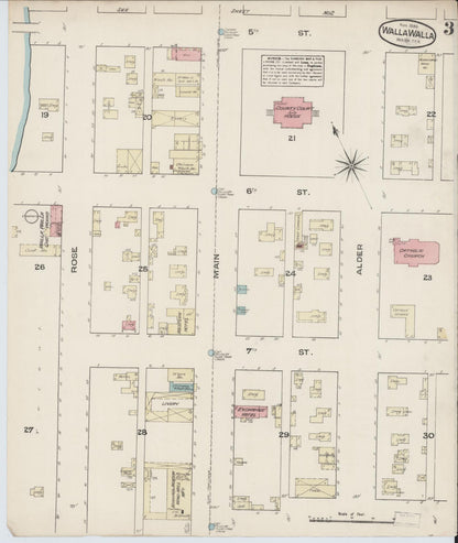Sanborn Fire Insurance Map from Walla Walla, Walla Walla County, Washington (1884), Sheet #0003 - Complete Map Set gallery image, historic Sanborn map, vintage wall art, Washington Washington