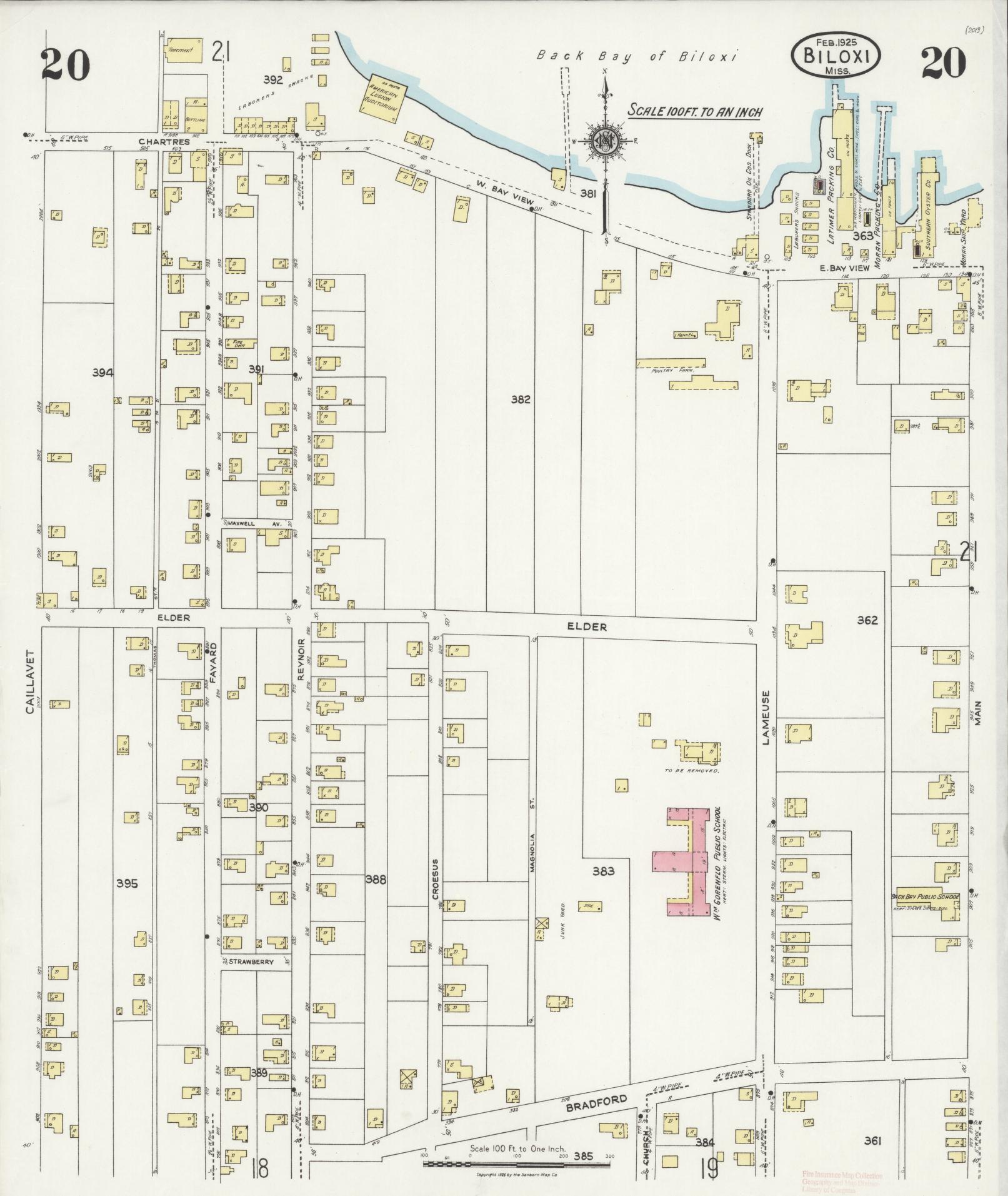 Sanborn Fire Insurance Map from Biloxi, Harrison County, Mississippi (1925), Sheet #0020 - Historic Sanborn Fire Insurance Map Print, vintage old map wall art, antique decor, genealogy gift, Mississippi Mississippi map