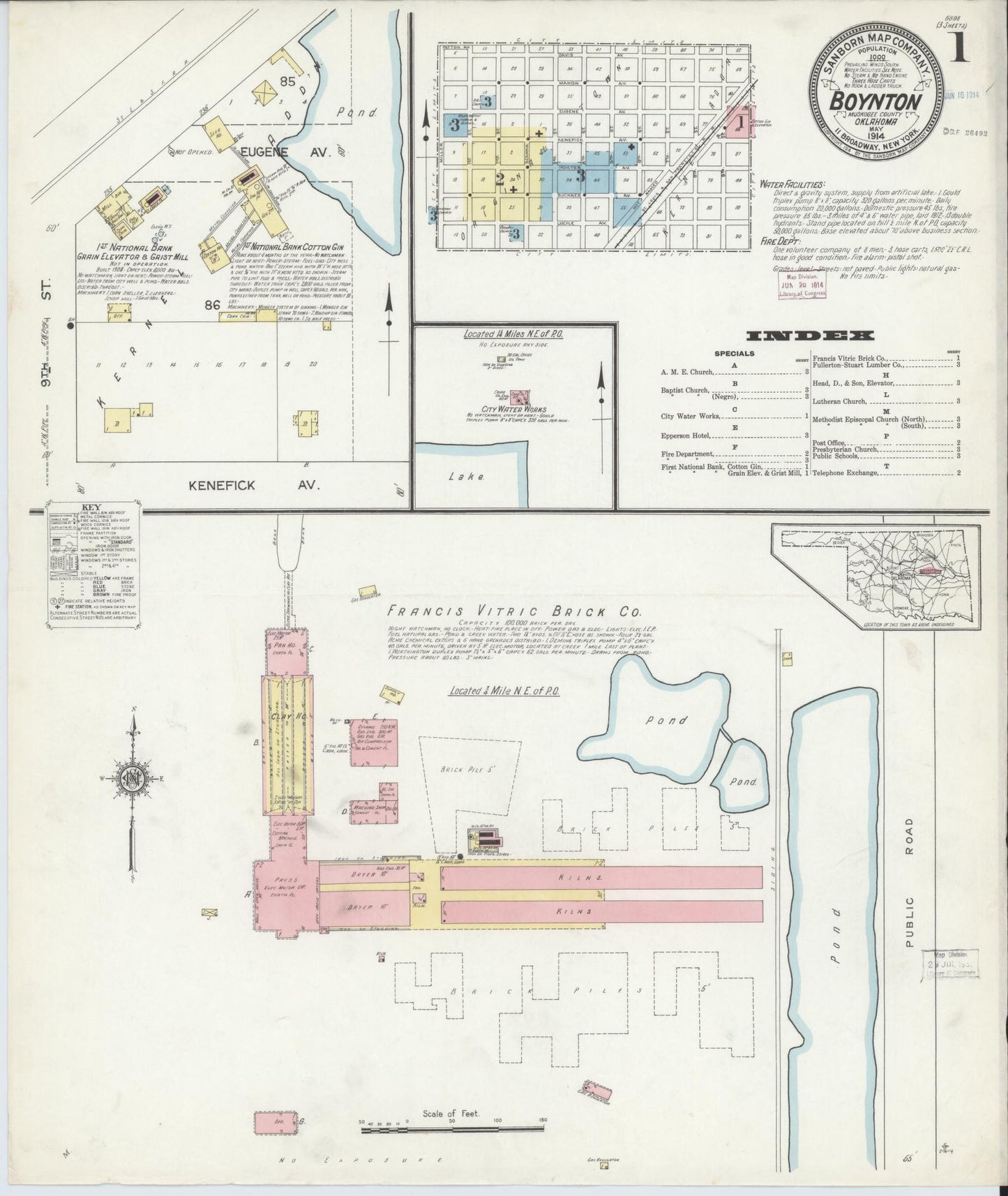 Sanborn Fire Insurance Map from Boynton, Muskogee County, Oklahoma (1914), Sheet #0001 - Complete Map Set gallery image, historic Sanborn map, vintage wall art, Oklahoma Oklahoma