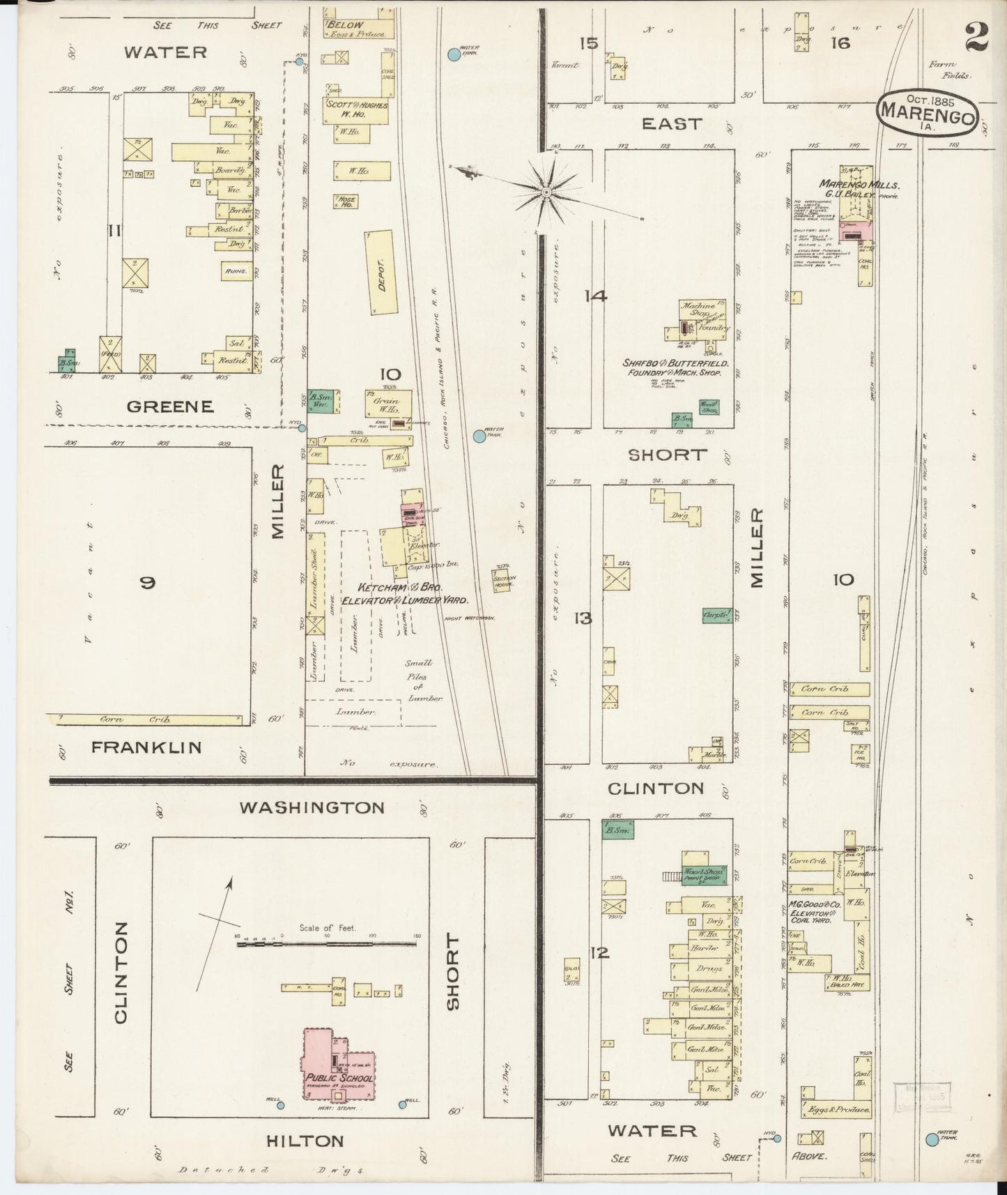 Sanborn Fire Insurance Map from Marengo, Iowa County, Iowa (1885), Sheet #0002 - Historic Sanborn Fire Insurance Map Print