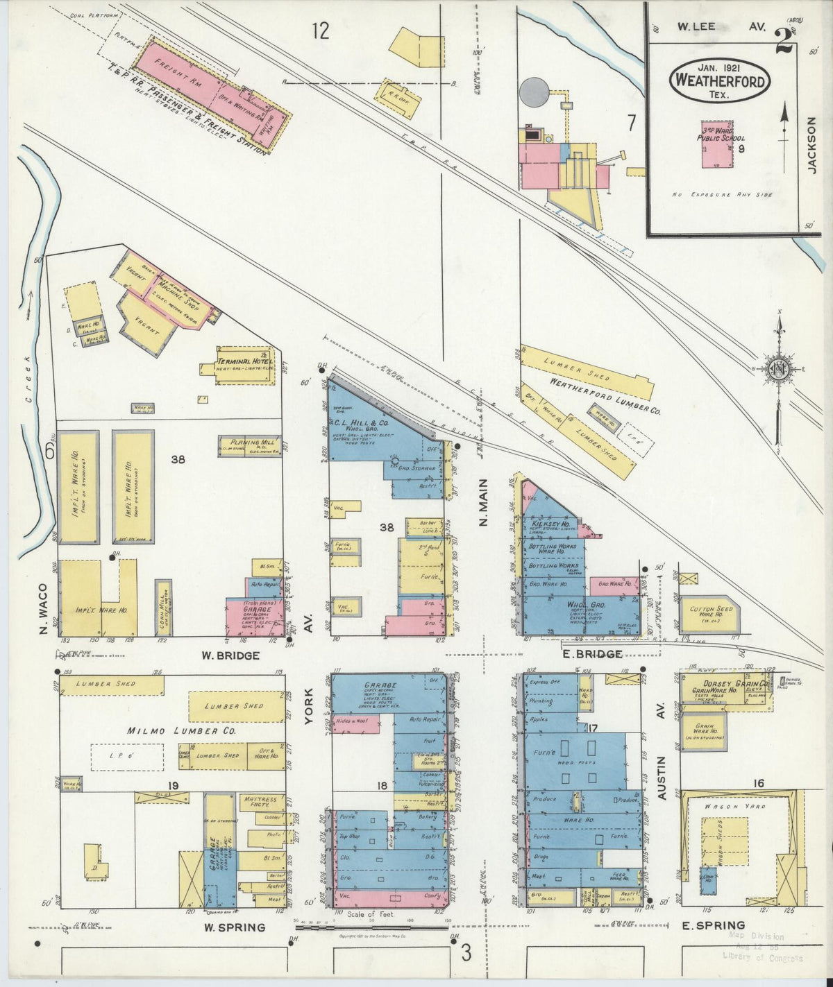 Sanborn Fire Insurance Map from Weatherford, Parker County, Texas (1921), Sheet #0002 - Complete Map Set gallery image, historic Sanborn map, vintage wall art, Texas Texas