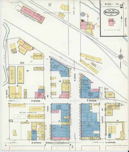 Sanborn Fire Insurance Map from Weatherford, Parker County, Texas (1921), Sheet #0002 - Complete Map Set gallery image, historic Sanborn map, vintage wall art, Texas Texas