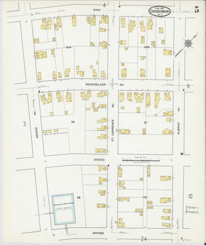 Sanborn Fire Insurance Map from Ogdensburg, St. Lawrence County, New York (1918), Sheet #0005 - Complete Map Set gallery image, historic Sanborn map, vintage wall art, New York New York