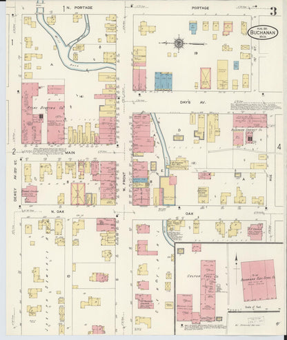 Sanborn Fire Insurance Map from Buchanan, Berrien County, Michigan (1911), Sheet #0003 - Historic Sanborn Fire Insurance Map Print, vintage old map wall art, antique decor, genealogy gift, Michigan Michigan map