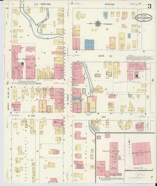 Sanborn Fire Insurance Map from Buchanan, Berrien County, Michigan (1911), Sheet #0003 - Historic Sanborn Fire Insurance Map Print, vintage old map wall art, antique decor, genealogy gift, Michigan Michigan map
