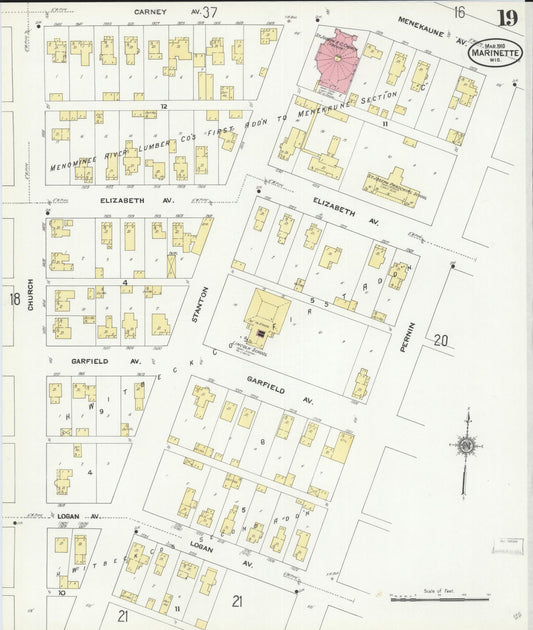 Sanborn Fire Insurance Map from Marinette, Marinette County, Wisconsin (1910), Sheet #0019 - Historic Sanborn Fire Insurance Map Print, vintage old map wall art, antique decor, genealogy gift, Wisconsin Wisconsin map