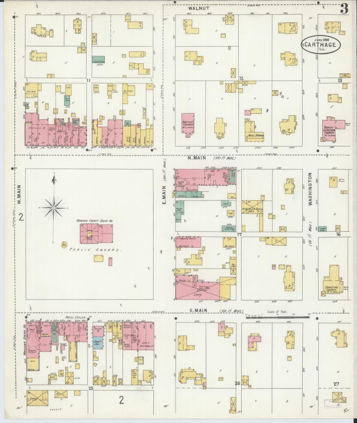 Sanborn Fire Insurance Map from Carthage, Hancock County, Illinois (1898), Sheet #0003 - Complete Map Set gallery image, historic Sanborn map, vintage wall art, Illinois Illinois