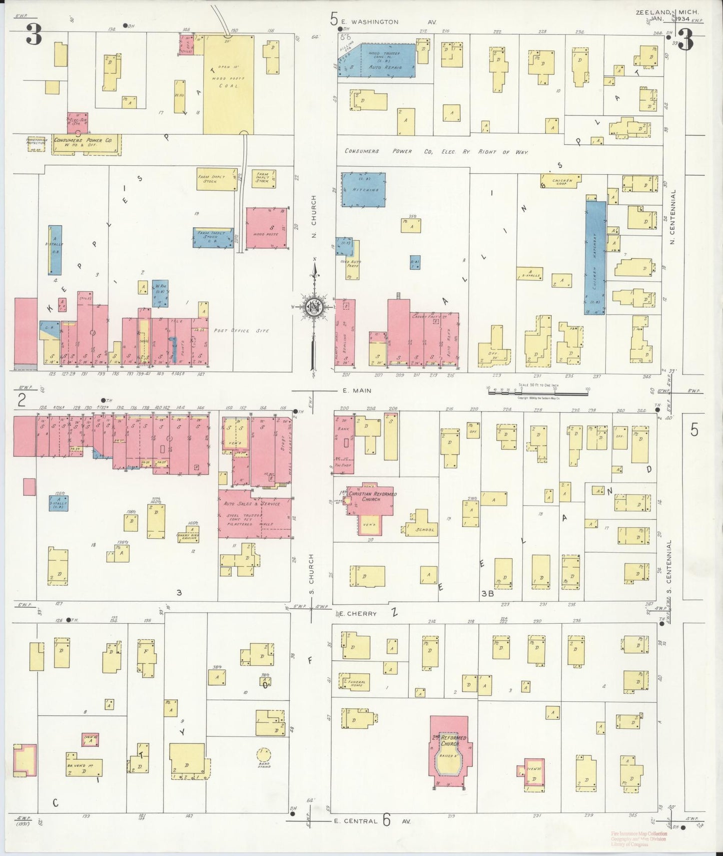 Sanborn Fire Insurance Map from Zeeland, Ottawa County, Michigan (1934), Sheet #0003 - Complete Map Set gallery image, historic Sanborn map, vintage wall art, Michigan Michigan
