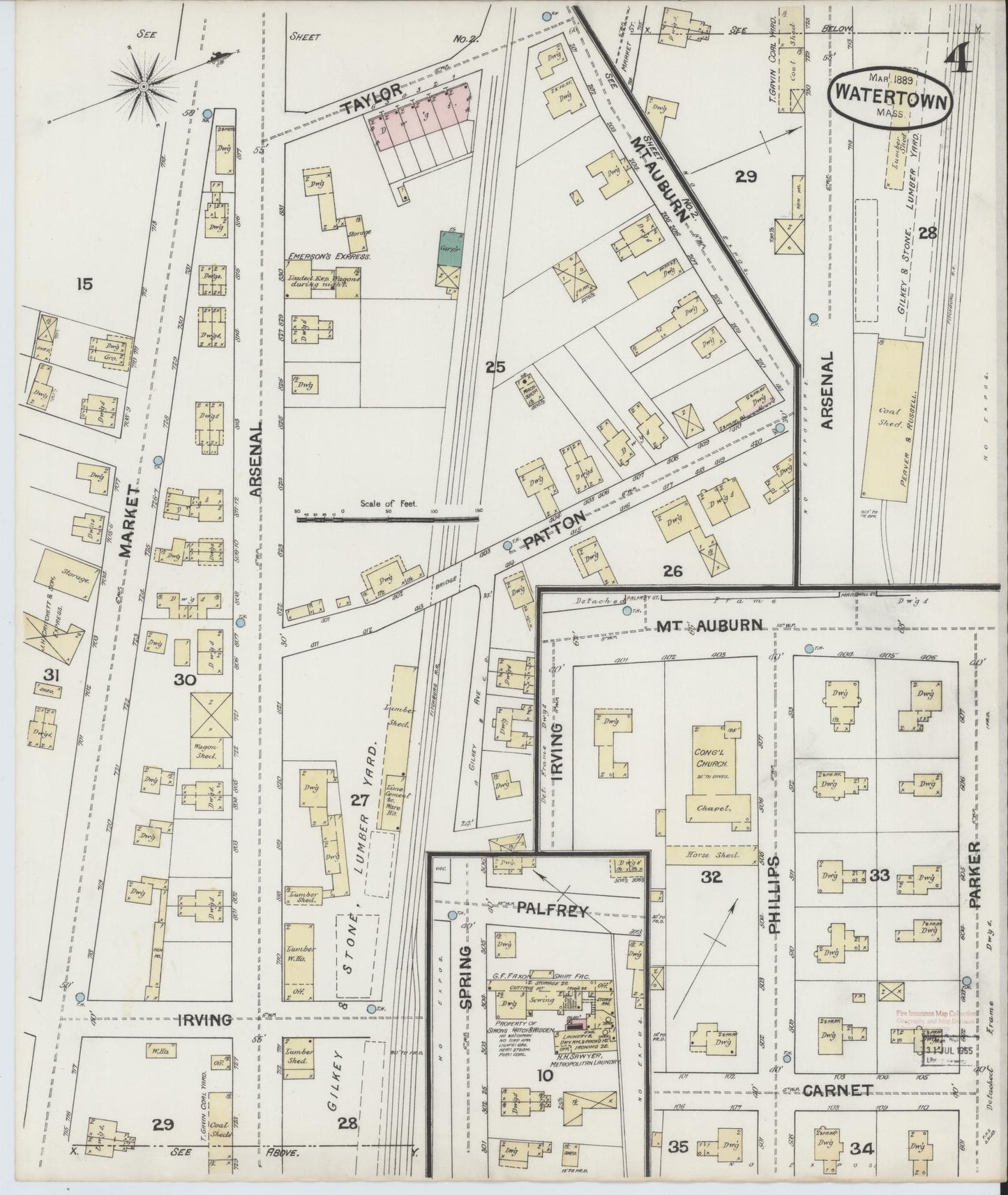 Sanborn Fire Insurance Map from Watertown, Middlesex County, Massachusetts (1889), Sheet #0004 - Historic Sanborn Fire Insurance Map Print, vintage old map wall art, antique decor, genealogy gift, Massachusetts Massachusetts map