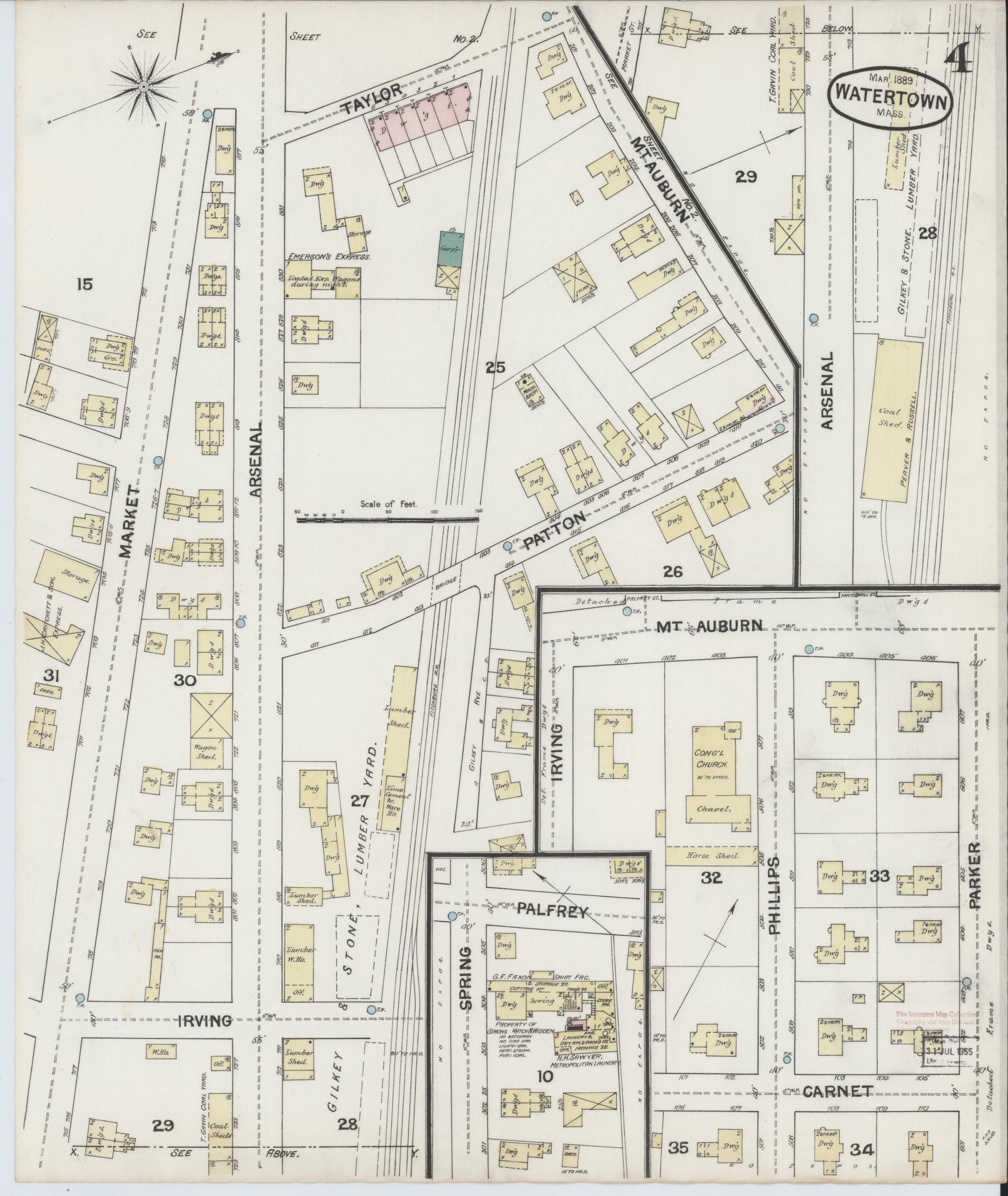 Sanborn Fire Insurance Map from Watertown, Middlesex County, Massachusetts (1889), Sheet #0004 - Historic Sanborn Fire Insurance Map Print, vintage old map wall art, antique decor, genealogy gift, Massachusetts Massachusetts map