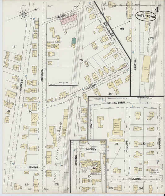 Sanborn Fire Insurance Map from Watertown, Middlesex County, Massachusetts (1889), Sheet #0004 - Historic Sanborn Fire Insurance Map Print, vintage old map wall art, antique decor, genealogy gift, Massachusetts Massachusetts map