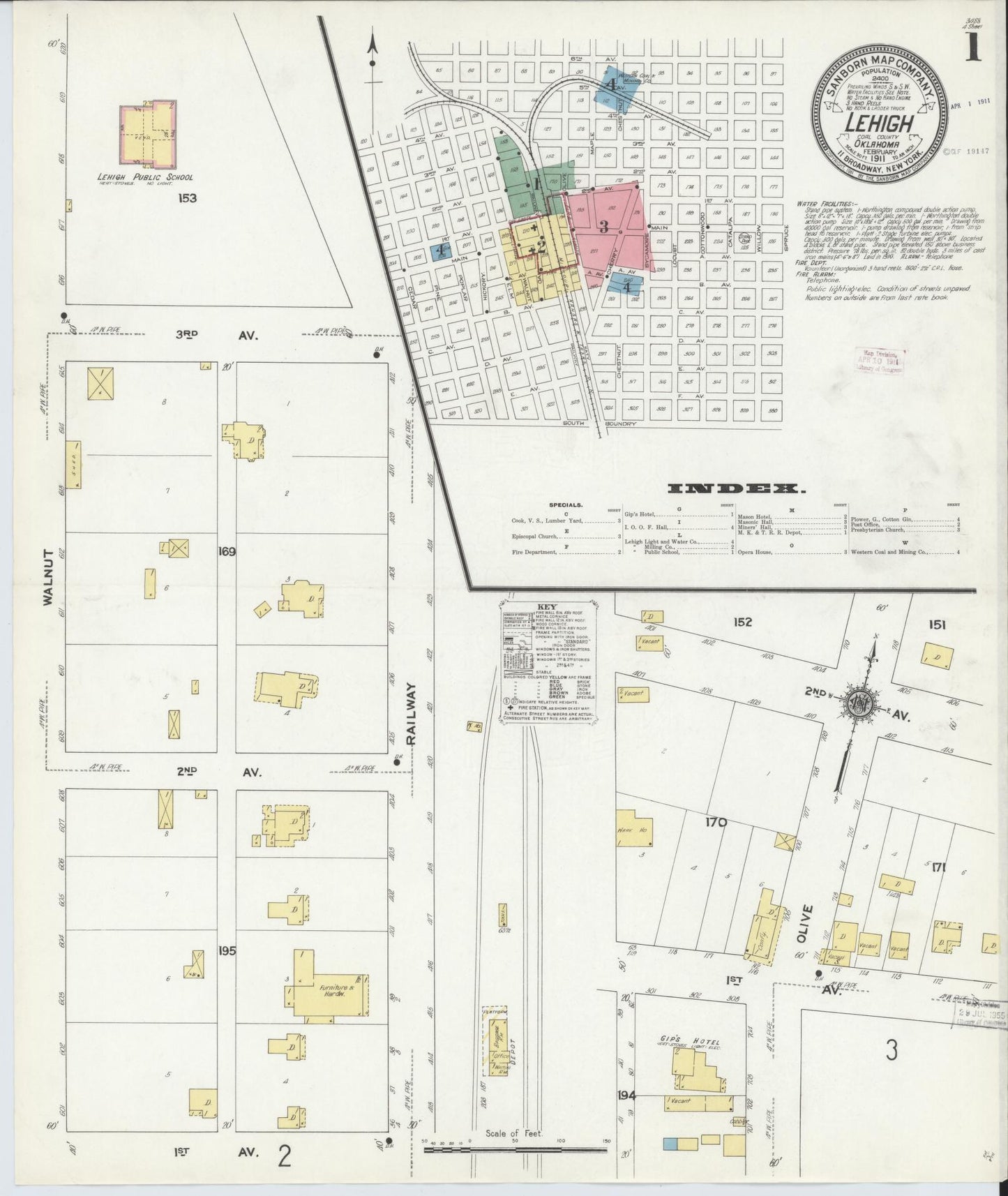 Sanborn Fire Insurance Map from Lehigh, Coal County, Oklahoma (1911), Sheet #0001 - Complete Map Set gallery image, historic Sanborn map, vintage wall art, Oklahoma Oklahoma