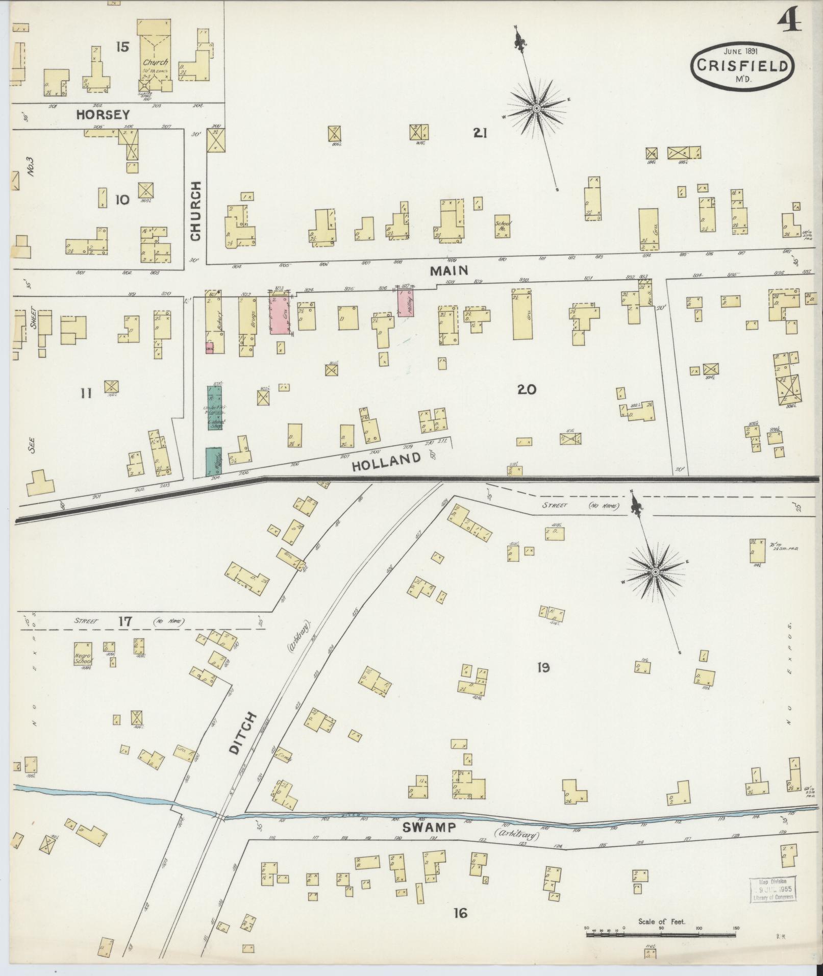 Sanborn Fire Insurance Map from Crisfield, Somerset County, Maryland (1891), Sheet #0004 - Historic Sanborn Fire Insurance Map Print, vintage old map wall art, antique decor, genealogy gift, Maryland Maryland map