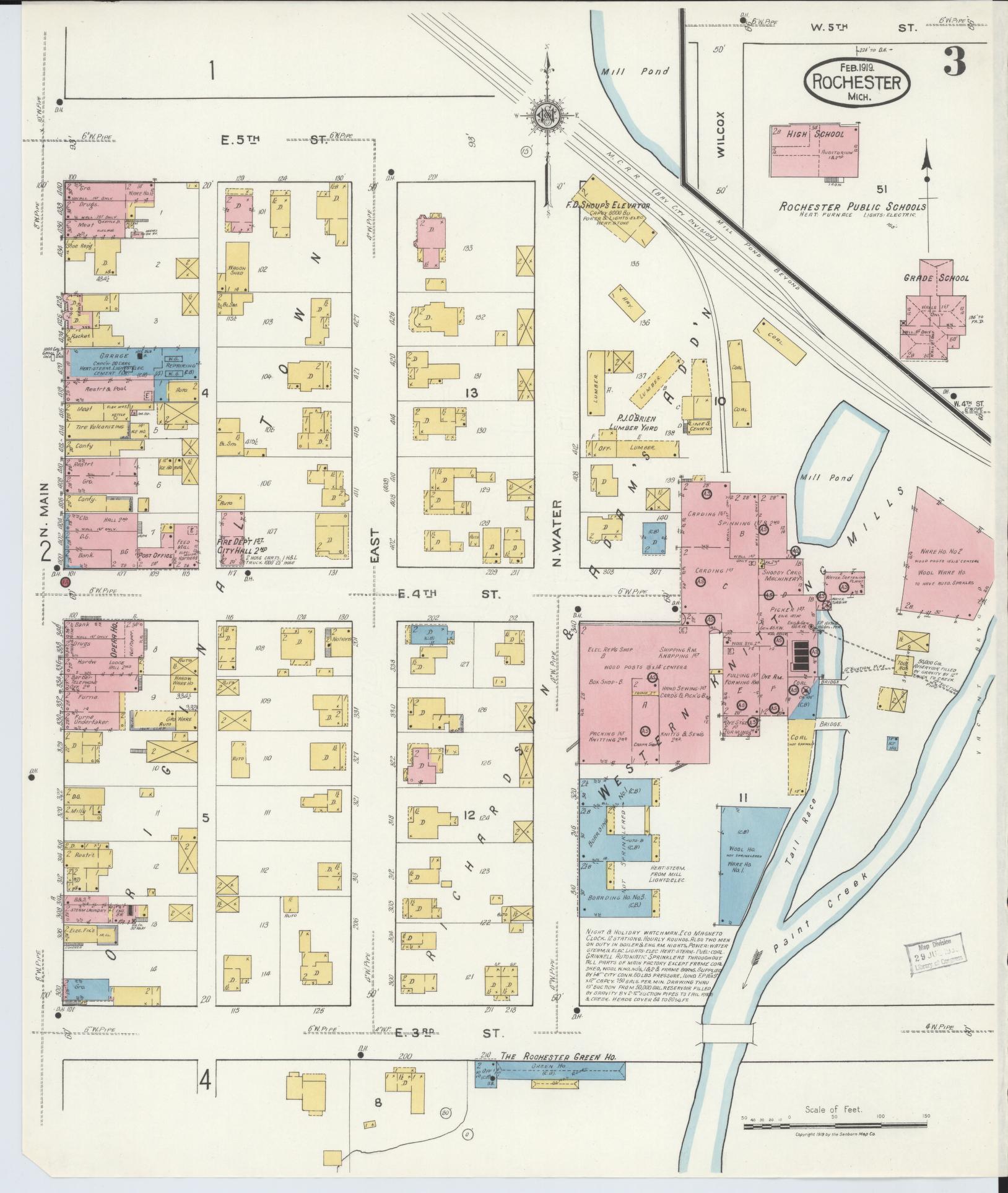 Sanborn Fire Insurance Map from Rochester, Oakland County, Michigan (1919), Sheet #0003 - Complete Map Set gallery image, historic Sanborn map, vintage wall art, Michigan Michigan